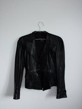 Brigitte Z Paris Vintage Leather Jacket Womens S/M Black Peplum Tailored Y2K